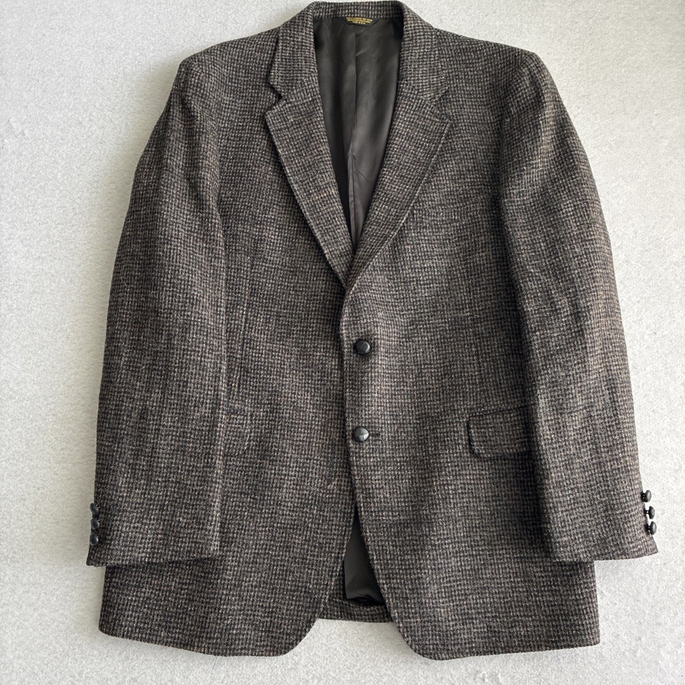 Vintage Harris Tweed Blazer Sport Coat Mens 46L Half Lined Gray Grandpacore